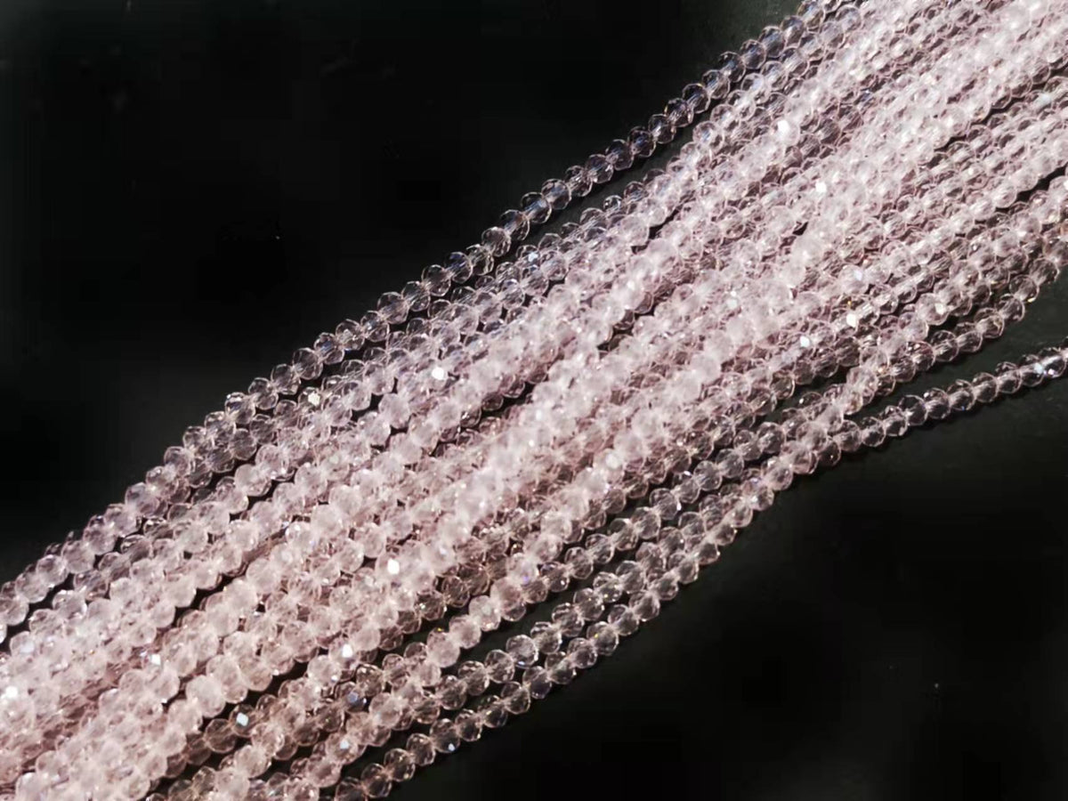 Glass beads 2x3mm faceted rondelle, Transparent pink | 玻璃珠, 2x3mm, 切面扁珠, 透明粉紅色