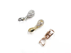 銅瓜子扣,方晶鋯石, 6x18mm, 1個