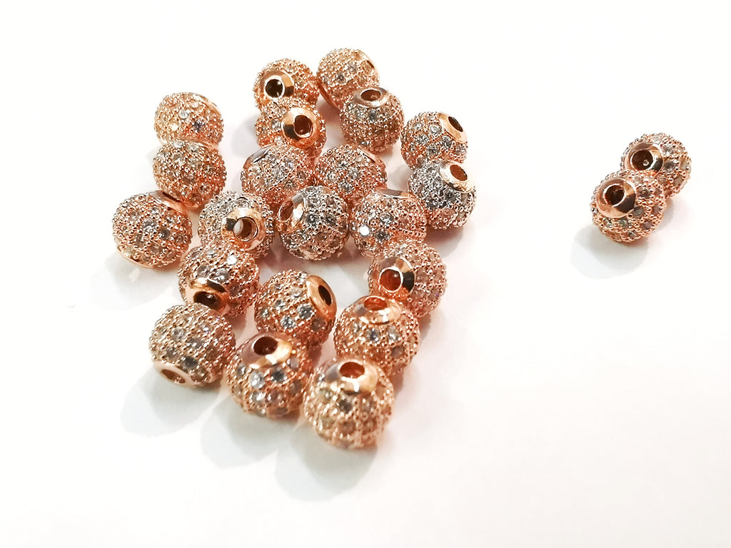 方晶鋯石銅珠, 6mm, 圓, 1個