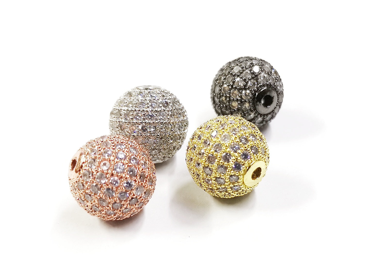 Cubic Zirconia Brass Beads, 12mm, Round, 1 Pc | 方晶鋯石銅珠, 12mm, 圓, 1個