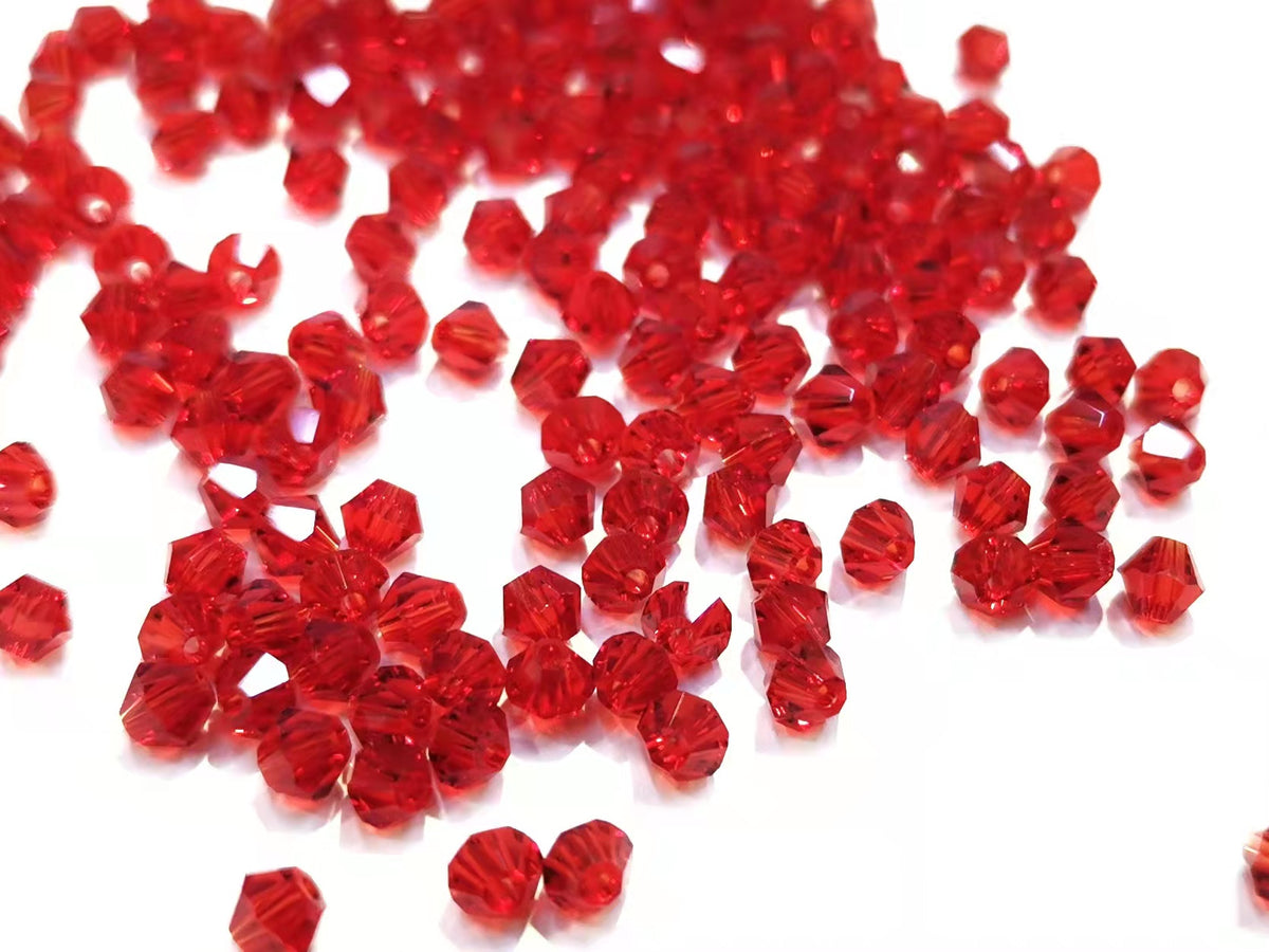 雙尖水晶玻璃, 4mm, 大紅, 144粒