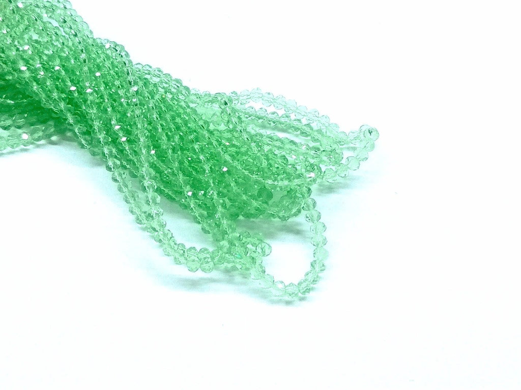 3x3.5mm faceted rondelle glass beads, Transparent Light Green (#14) - amakeit bead 天富