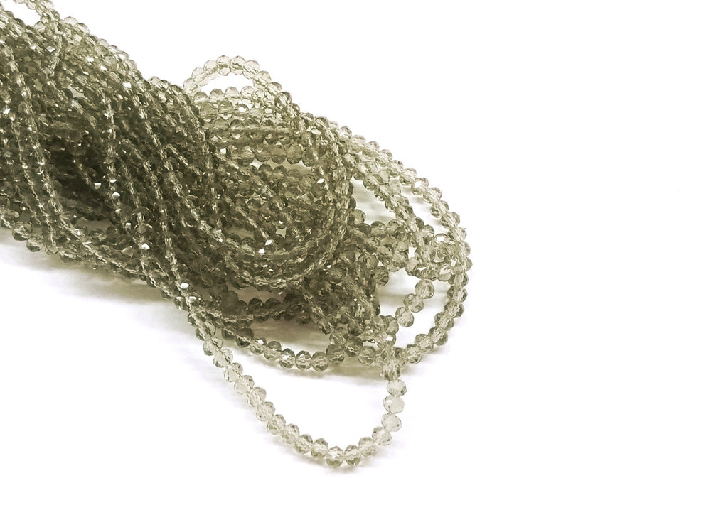 3x3.5mm faceted rondelle glass beads, Transparent Gray (#11) - amakeit bead 天富