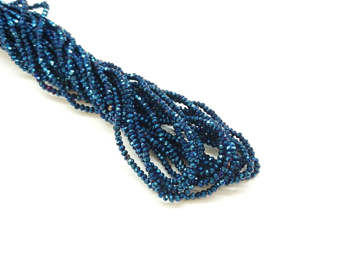 2x3mm faceted rondelle glass beads, Metallic blue (#35) - amakeit bead 天富