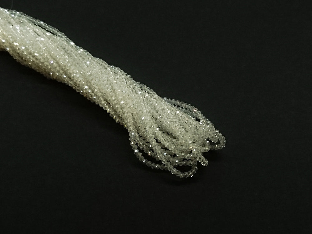 2x3mm faceted rondelle glass beads, Clear, Lustre (#107) - amakeit bead 天富