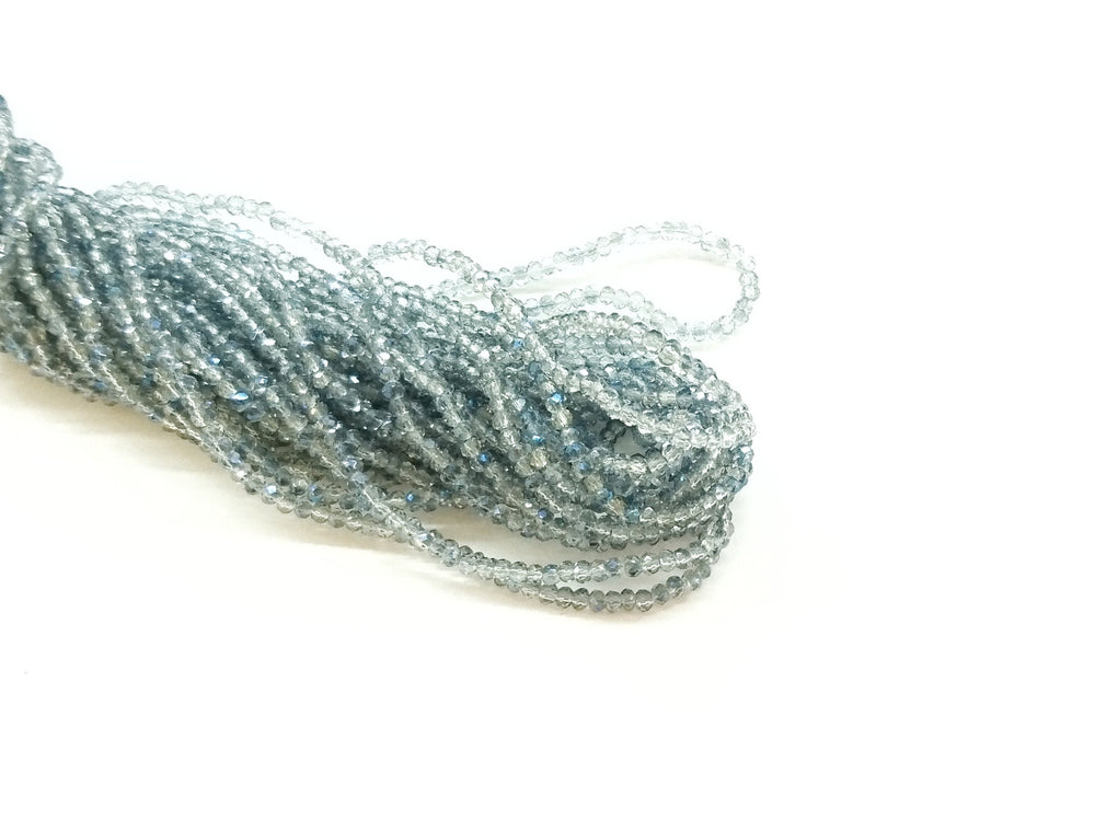 2x3mm faceted rondelle glass beads, Clear with Metallic blue color plated (#79) - amakeit bead 天富