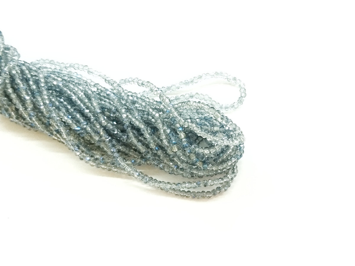 2x3mm faceted rondelle glass beads, Clear with Metallic blue color plated (#79) - amakeit bead 天富