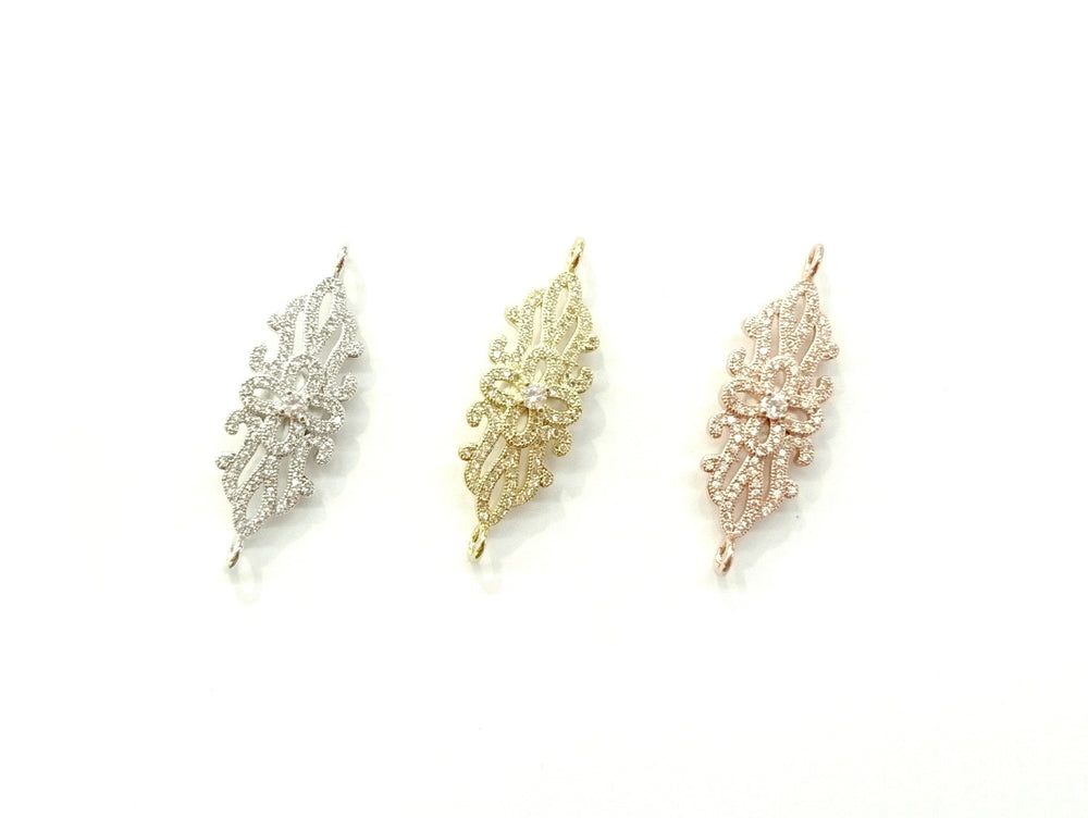 Cubic Zirconia Link, 14x43mm celtic pattern, Price Per Piece - amakeit bead 天富