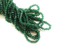 3x3.5mm faceted rondelle glass beads, Translucent Forest Green (#527) - amakeit bead 天富