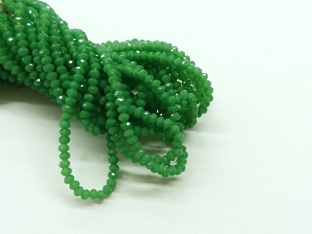 3x3.5mm faceted rondelle glass beads, Translucent LimeGreen (#532) - amakeit bead 天富