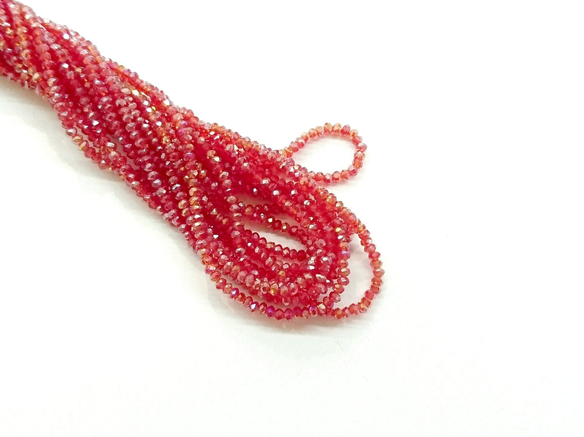 2x3mm faceted rondelle glass beads, Transparent light red, Lustre (#19L) - amakeit bead 天富