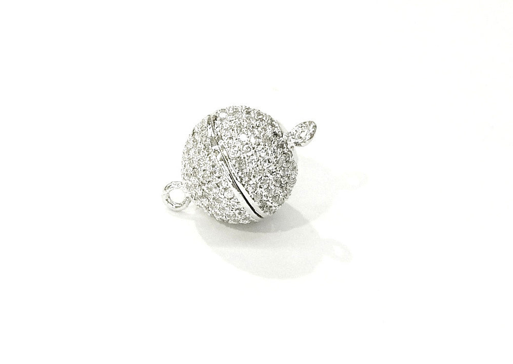 Rhinestone Magnetic Clasp, 12mm Ball, Clear Cubic Zirconia, Price Per Piece - amakeit bead 天富