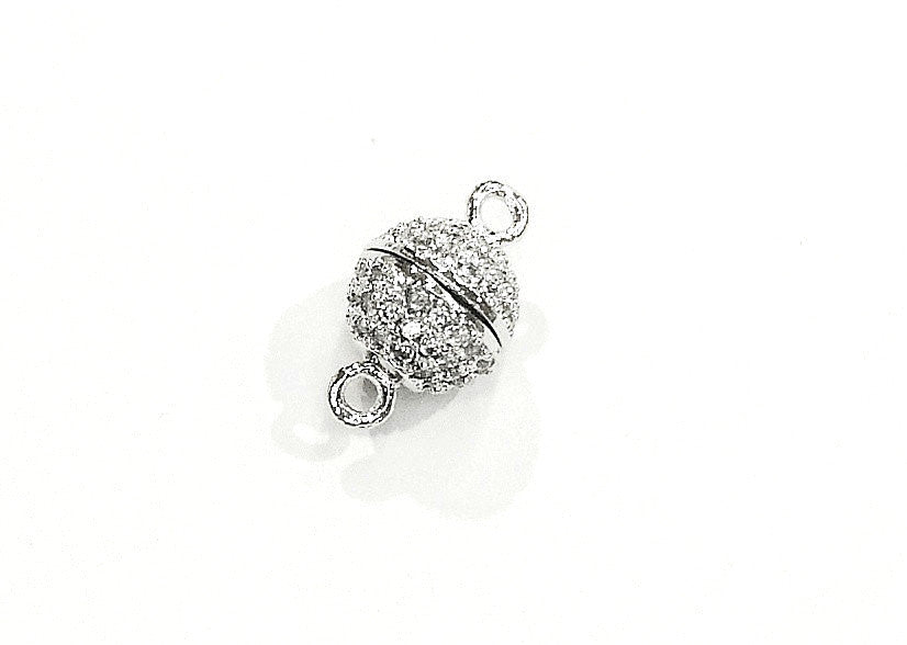 Rhinestone Magnetic Clasp, 8mm Ball, Clear Cubic Zirconia, Price Per Piece - amakeit bead 天富