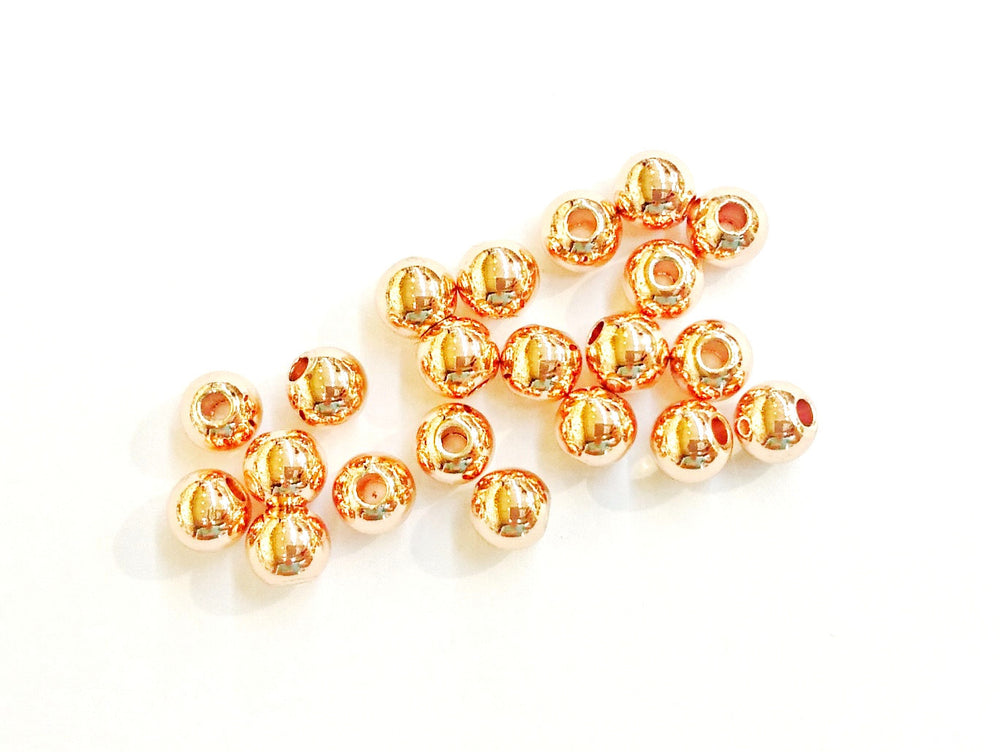 Brass Bead, 5mm, Solid Ball, Rose Gold, 40 Pieces Per Pack - amakeit bead 天富