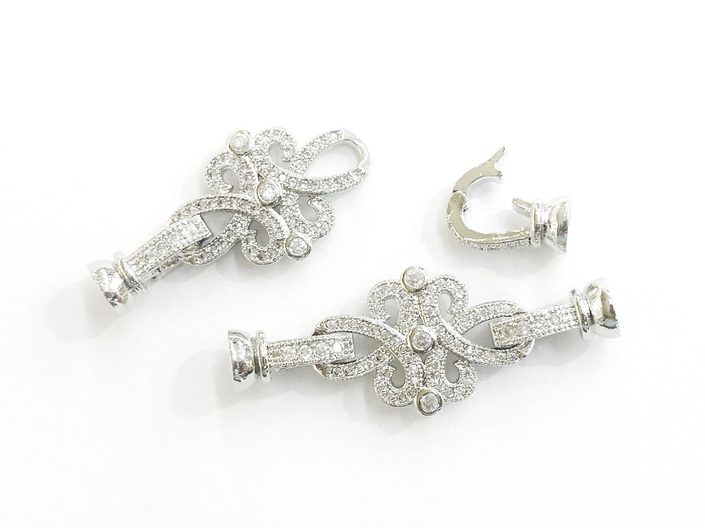 Snap Clasp, 16x42mm, Celtic Pattern, Clear Cubic Zirconia, Price Per Piece - amakeit bead 天富