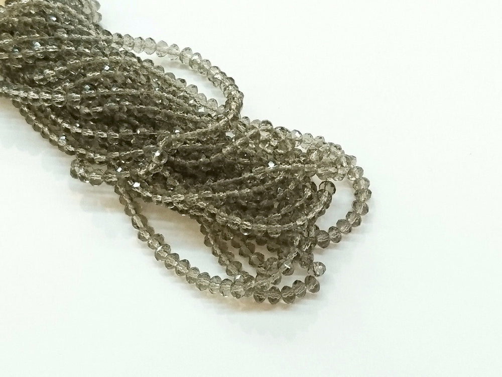 3x4mm faceted rondelle glass beads, Transparent Gray (#11) - amakeit bead 天富