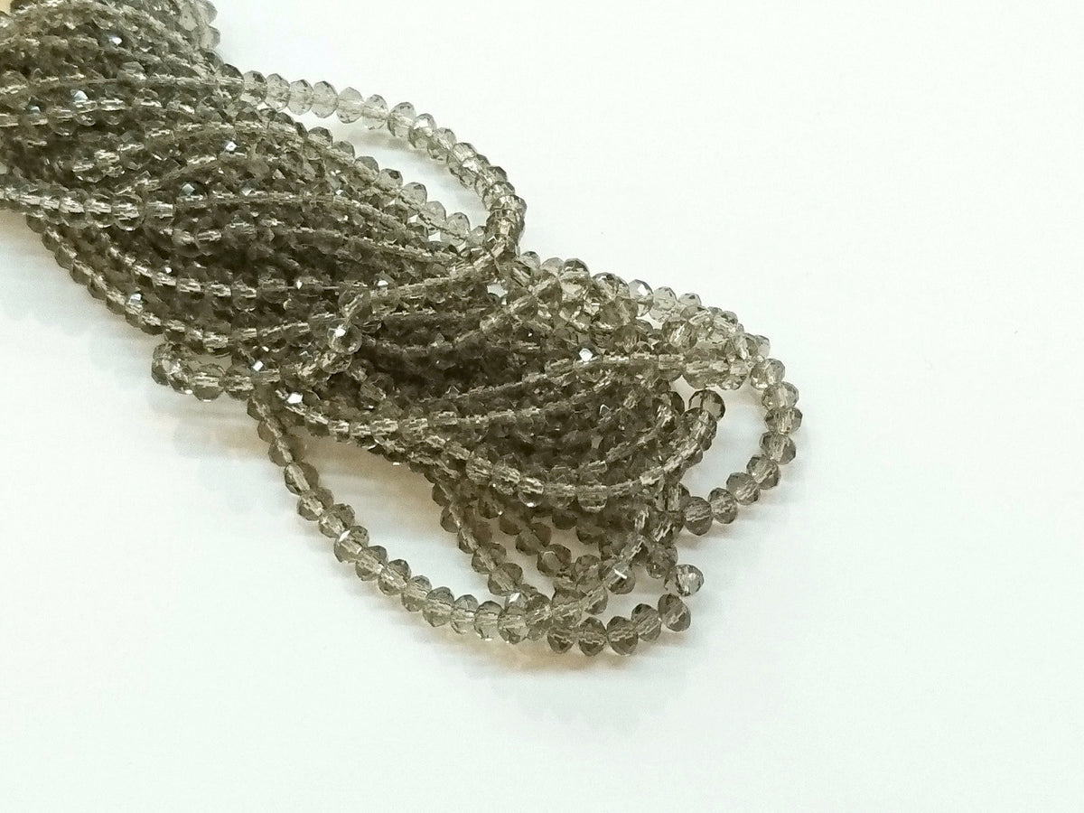 3x4mm faceted rondelle glass beads, Transparent Gray (#11) - amakeit bead 天富