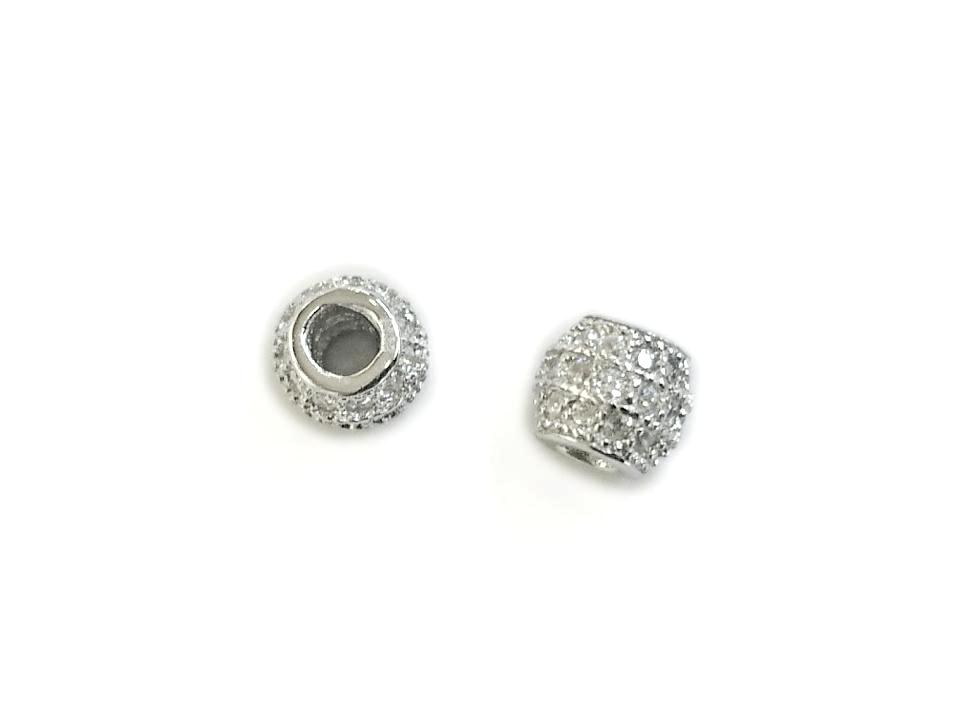 Bead, Sterling Silver, Cubic Zirconia, 4.7x5.4mm  | 925銀閃石珠, 4.7x5.4mm