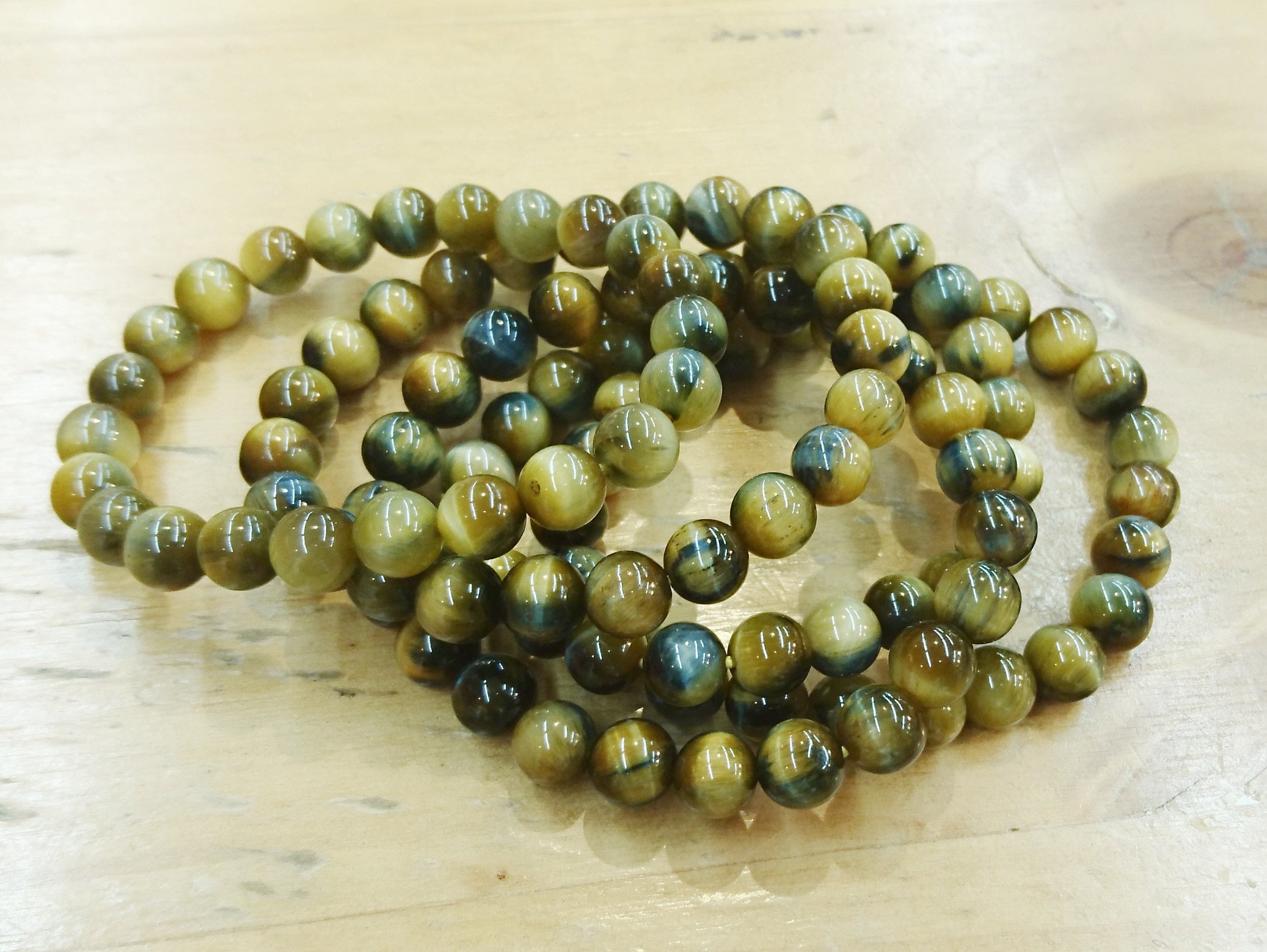 Tiger Eye Yellow Blue, Bracelet, Single-Loop Elastic | 虎眼石手鏈, 黃藍虎眼, 單圈手鏈