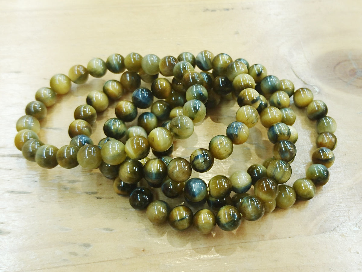 Tiger Eye Yellow Blue, Bracelet, Single-Loop Elastic | 虎眼石手鏈, 黃藍虎眼, 單圈手鏈