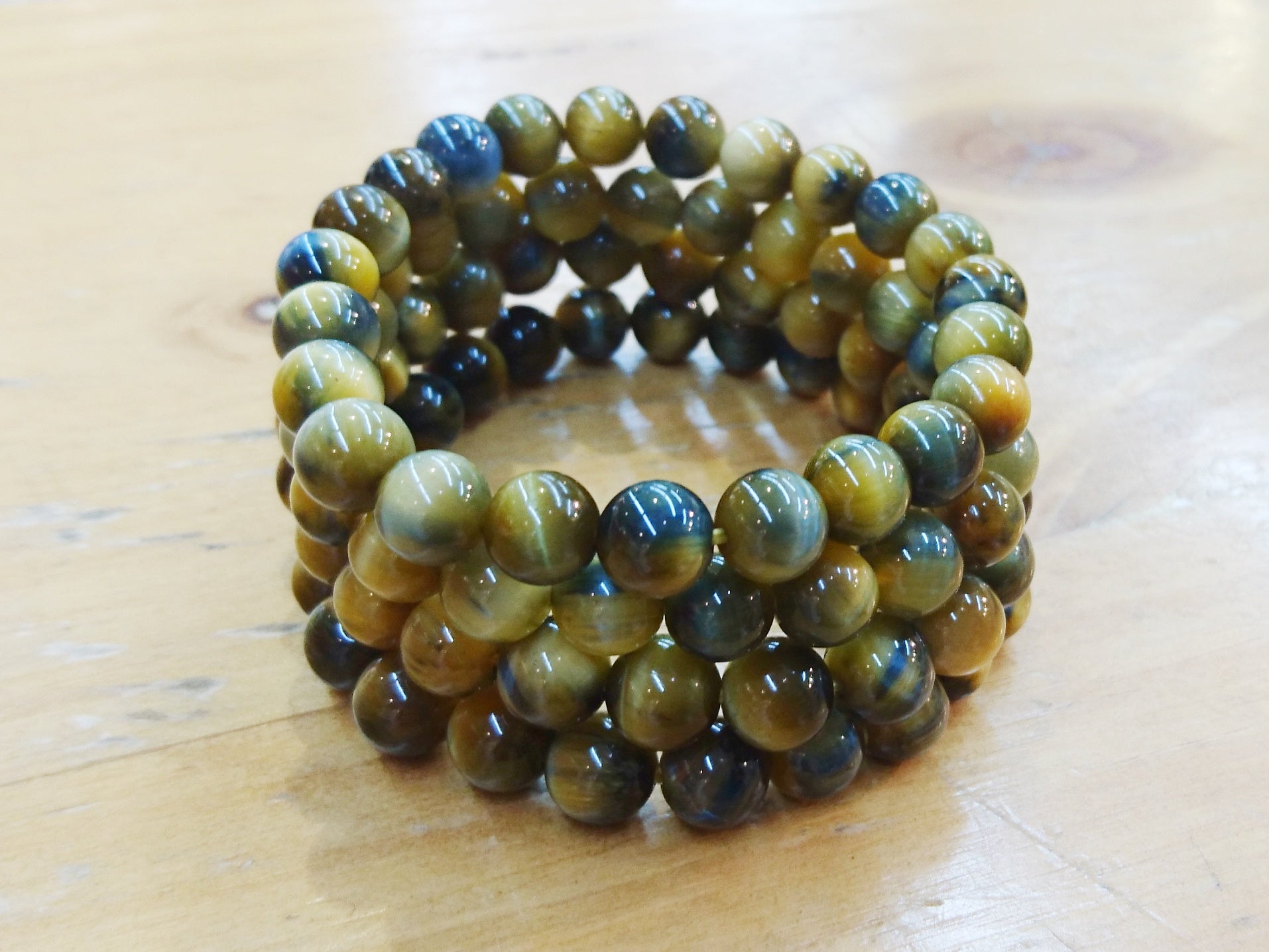 Tiger Eye Yellow Blue, Bracelet, Single-Loop Elastic | 虎眼石手鏈, 黃藍虎眼, 單圈手鏈