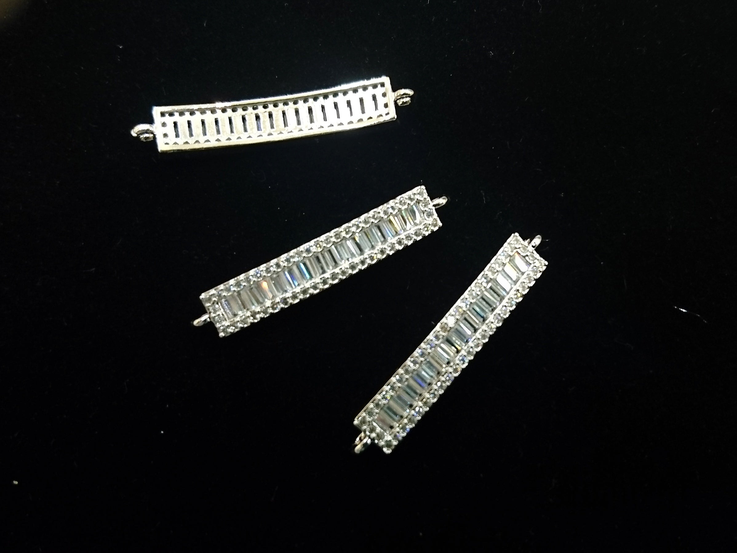 Connector, Brass, Cubic Zirconia, 6x34mm Rectangle, 1 Pc | 銅連接配件, 方晶鋯石, 6x34mm, 長方, 1個