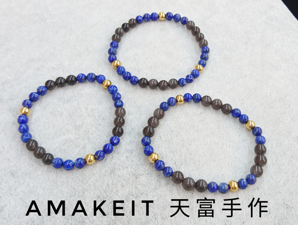 Made to order - Obsidian(Apache Tears) & Lapis lazuli, Single loop, Gemstone Bracelet | 訂製手鏈, 冰曜石 & 青金石, 單圈, 天然水晶