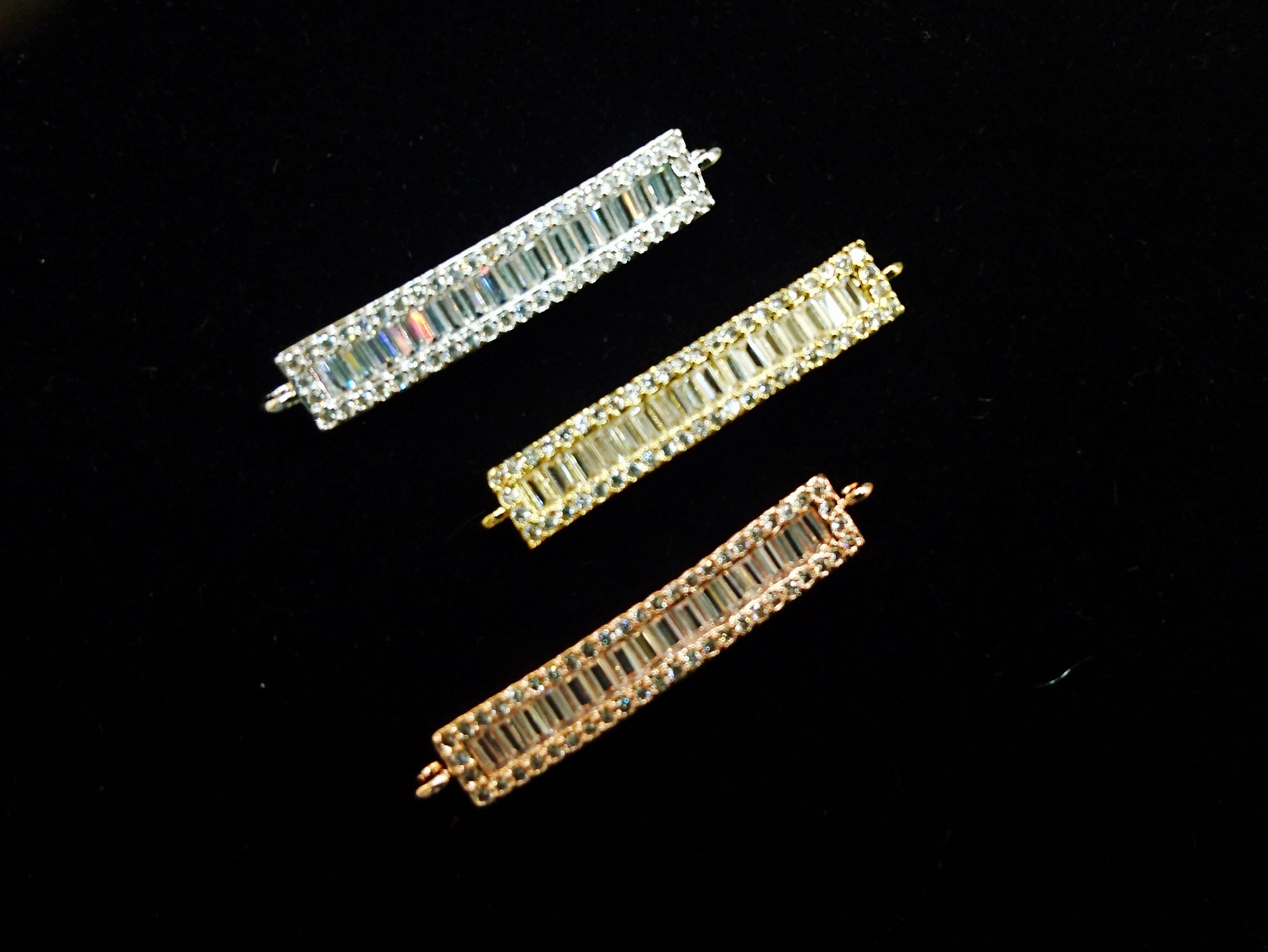 Connector, Brass, Cubic Zirconia, 6x34mm Rectangle, 1 Pc | 銅連接配件, 方晶鋯石, 6x34mm, 長方, 1個
