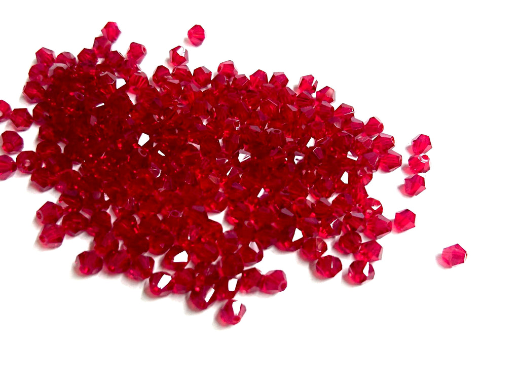 雙尖水晶玻璃, 3mm, 深紅色, 144粒