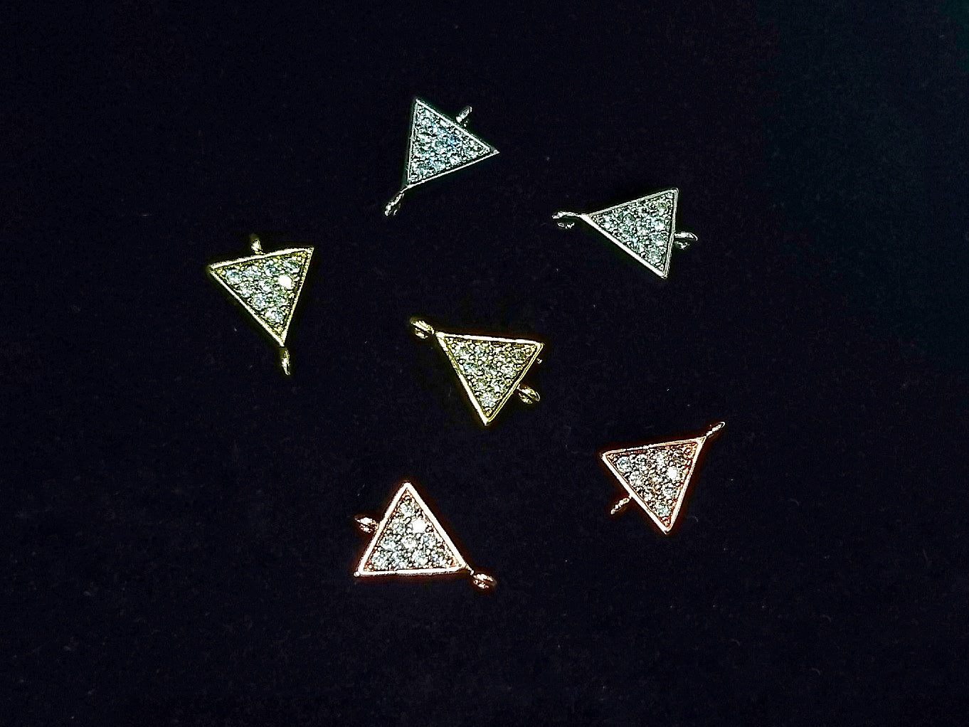 Connector, Brass, Cubic Zirconia, 8x11mm, Triangle , 1 Pc | 銅連接配件, 方晶鋯石, 8x11mm, 三角形, 1個