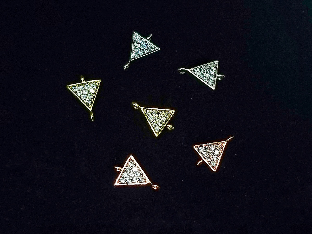 Connector, Brass, Cubic Zirconia, 8x11mm, Triangle , 1 Pc | 銅連接配件, 方晶鋯石, 8x11mm, 三角形, 1個