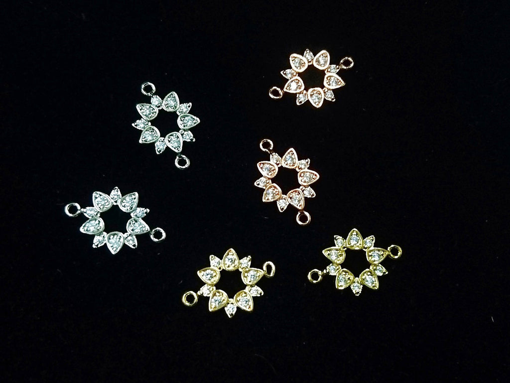 Connector, Brass, Cubic Zirconia, 10x15mm, Floral Ring, 1 Pc | 銅連接配件, 方晶鋯石, 10x15mm, 圓形小花, 1個