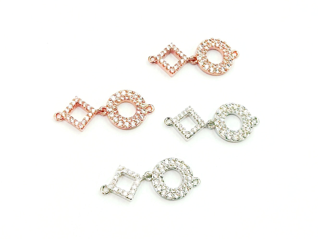 銅連接配件, 方晶鋯石, 10x25mm, 圓, 1個