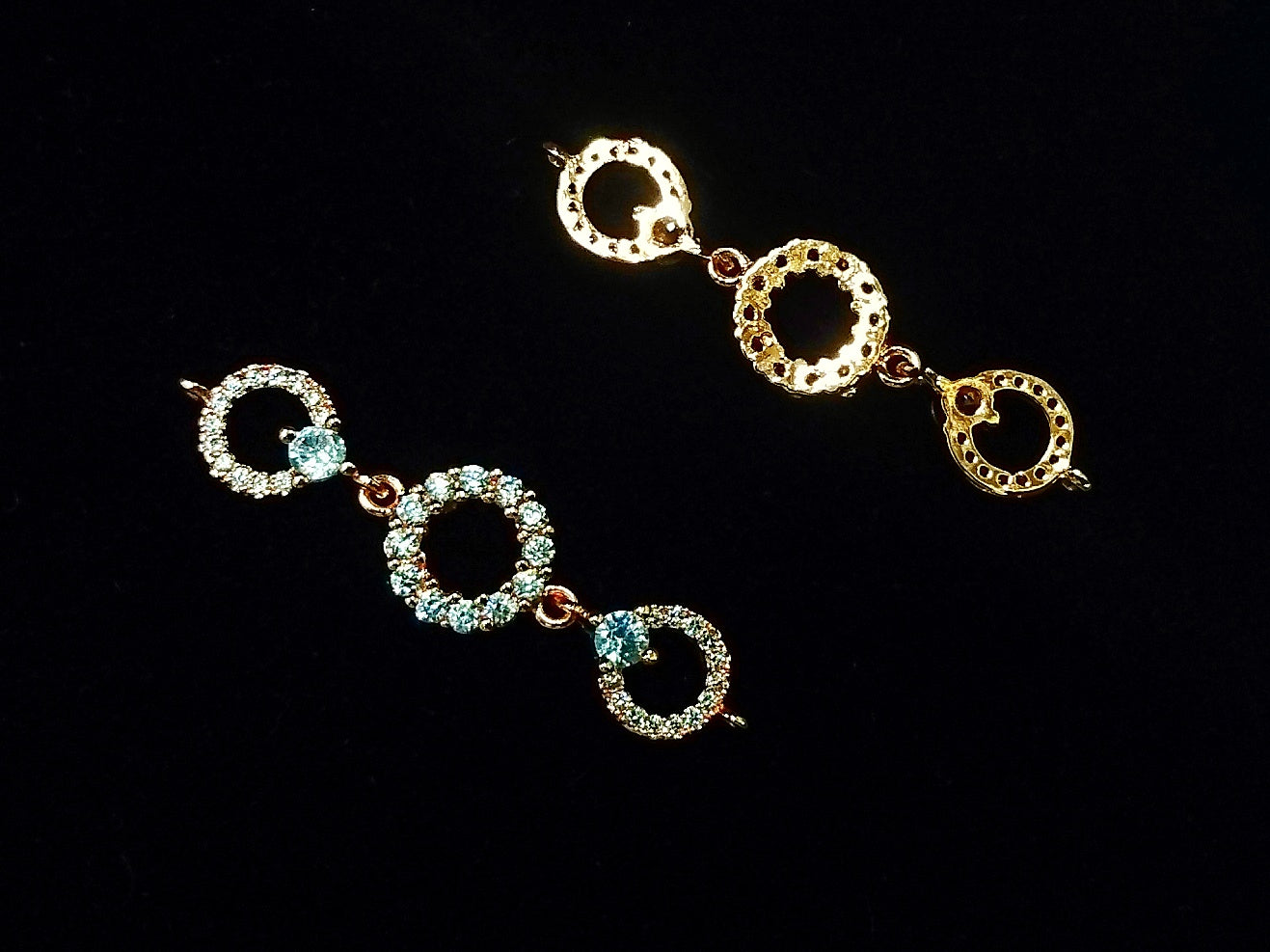 Connector, Brass, Cubic Zirconia, 9x36mm, 1 Pc | 銅連接配件, 方晶鋯石, 9x36mm, 1個