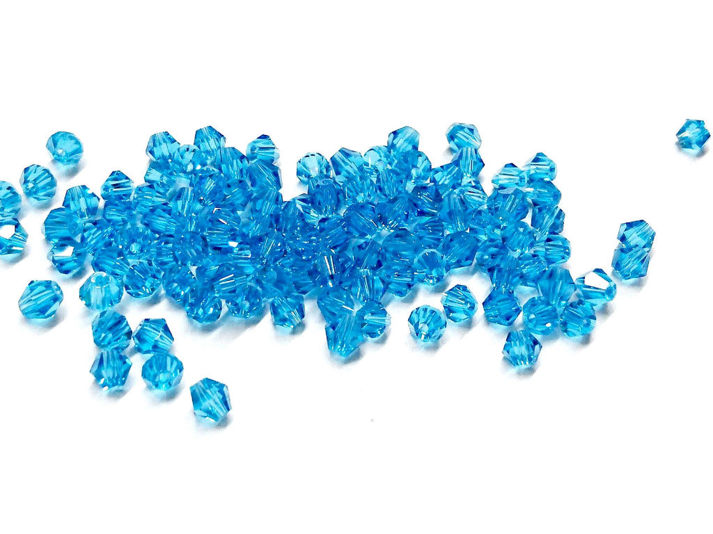 Bicone Glass Bead, 4mm, sky blue, 144 Pcs | 雙尖水晶玻璃, 4mm, 寶藍, 144粒
