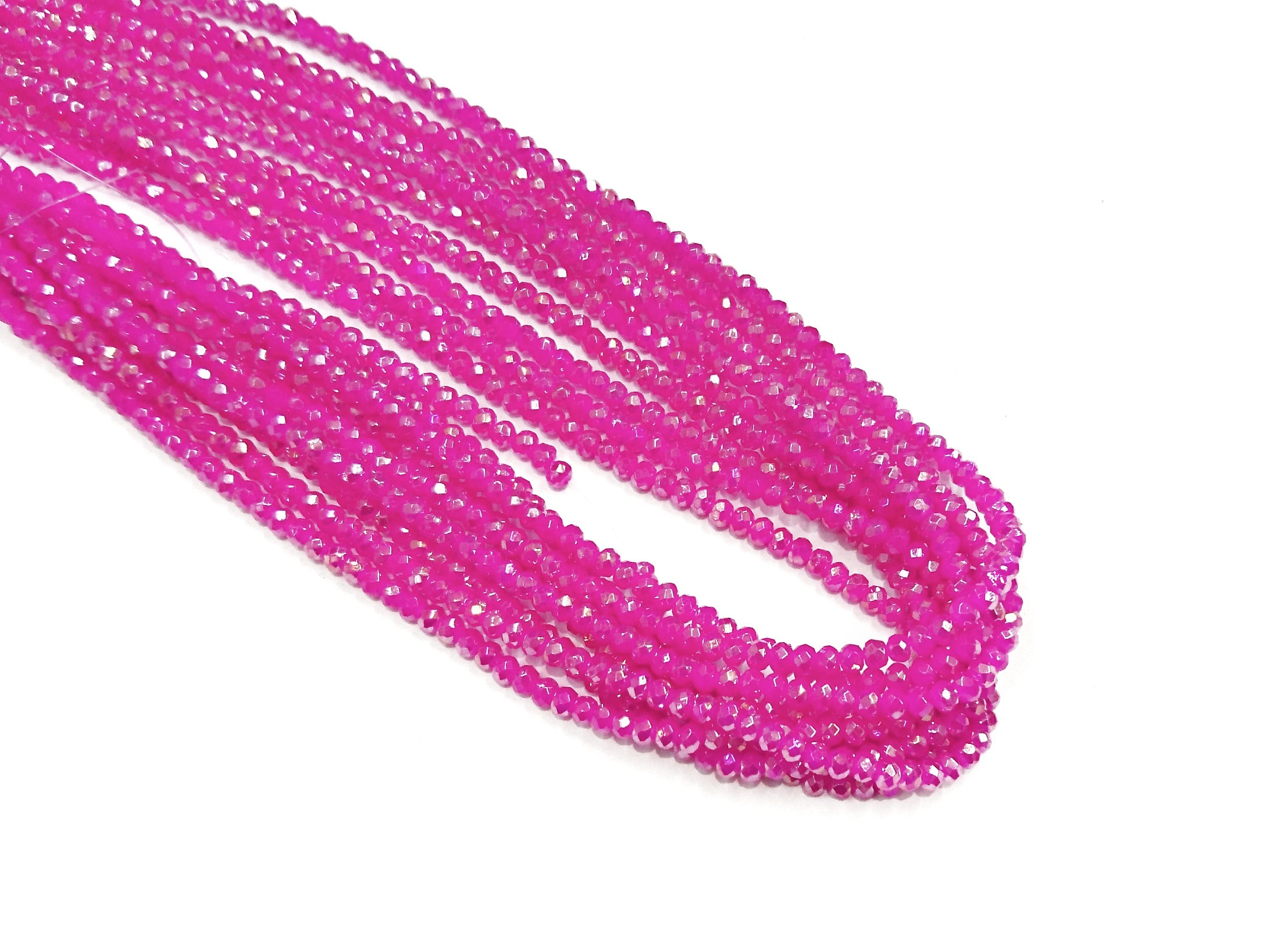 玻璃珠, 3x3.5mm, 切面扁珠, 鍍面玫紅色 (染色) (#25)