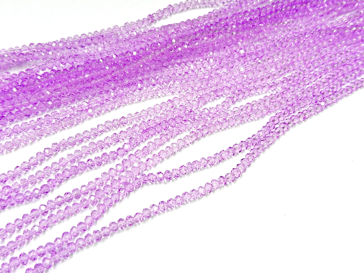 玻璃珠, 3x3.5mm, 切面扁珠, 淺紫羅蘭色 (染色)
