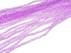 玻璃珠, 3x3.5mm, 切面扁珠, 淺紫羅蘭色 (染色)
