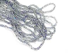 玻璃珠, 3x3.5mm, 切面扁珠, 淺灰色+半鍍紫光 (#83)