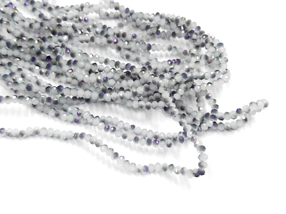 玻璃珠, 3x3.5mm, 切面扁珠, 蛋白(略灰) X 半鍍AB