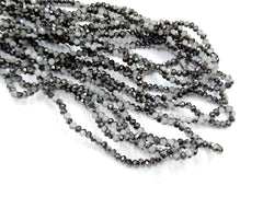 玻璃珠, 3x3.5mm, 切面扁珠, 蛋白+半鍍槍黑色