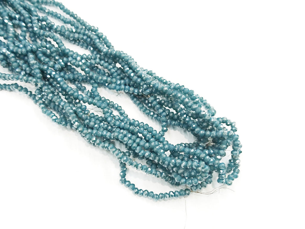 玻璃珠, 2x3mm, 切面扁珠, 鍍面半透孔藍 (#562L)