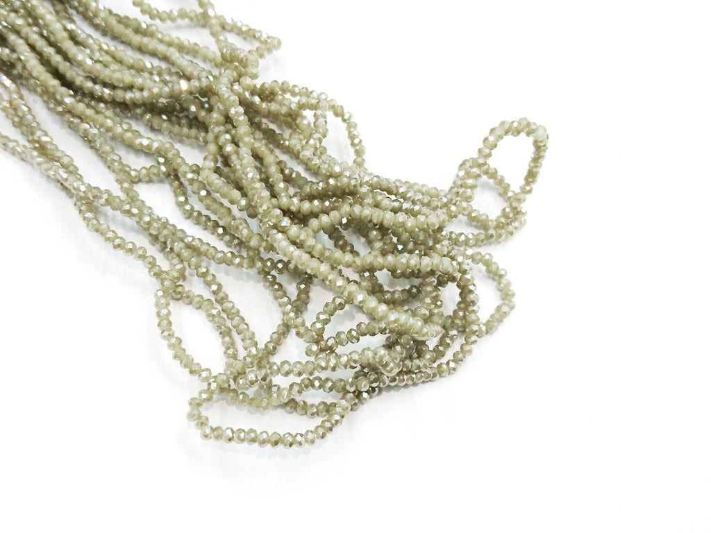 Glass beads, 2x3mm faceted rondelle, translucent khaki, Lustre (#567L) | 玻璃珠, 2x3mm, 切面扁珠, 鍍面半透卡其色 (#567L)
