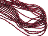 Glass beads, 2x3mm faceted rondelle, dark red (dyed) | 玻璃珠, 2x3mm, 切面扁珠, 深紅色 (染色)
