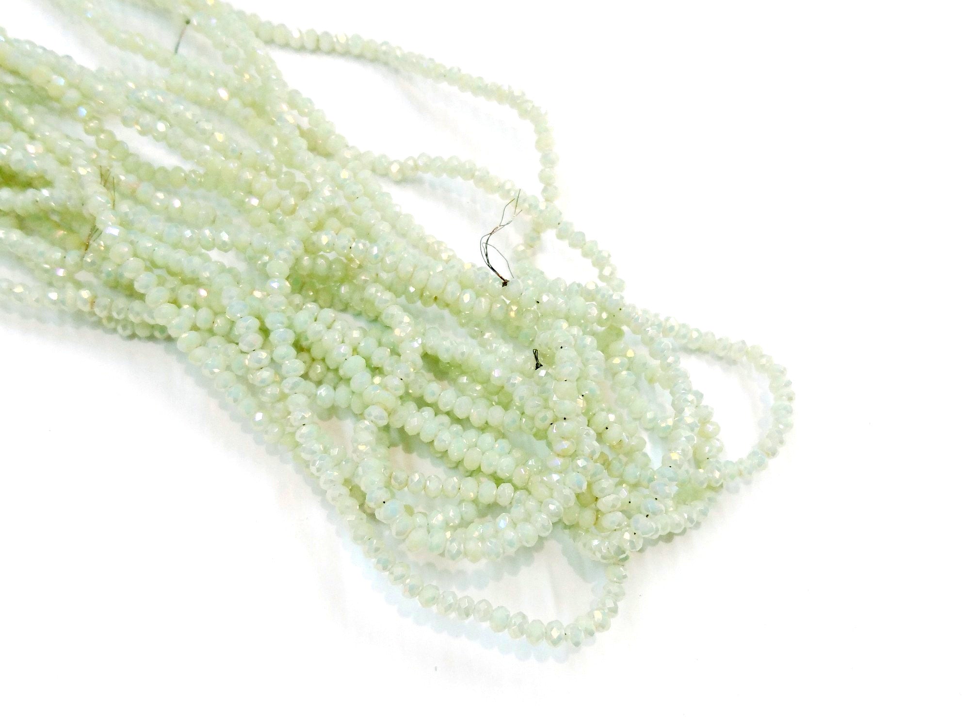 玻璃珠, 2x3mm, 切面扁珠, 淺粉綠AB (#559AB)