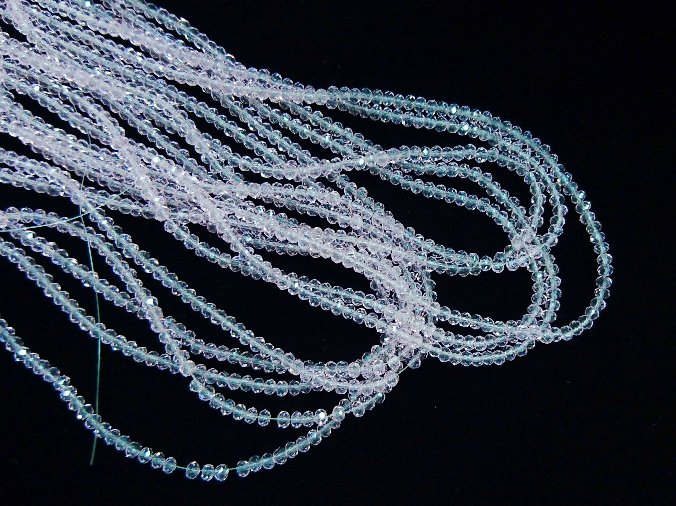 玻璃珠, 3x3.5mm, 切面扁珠, 透明粉紅 (#28)