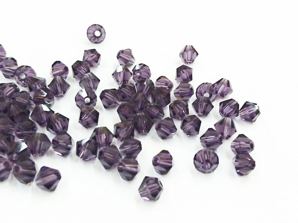 雙尖水晶玻璃, 6mm, 深紫羅蘭, 72粒