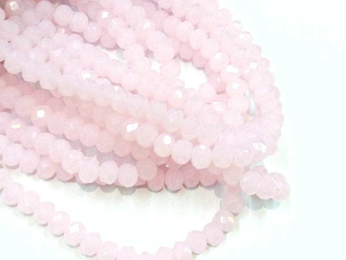 玻璃珠, 5x6mm, 切面扁珠, 果凍粉紅色 (#48)