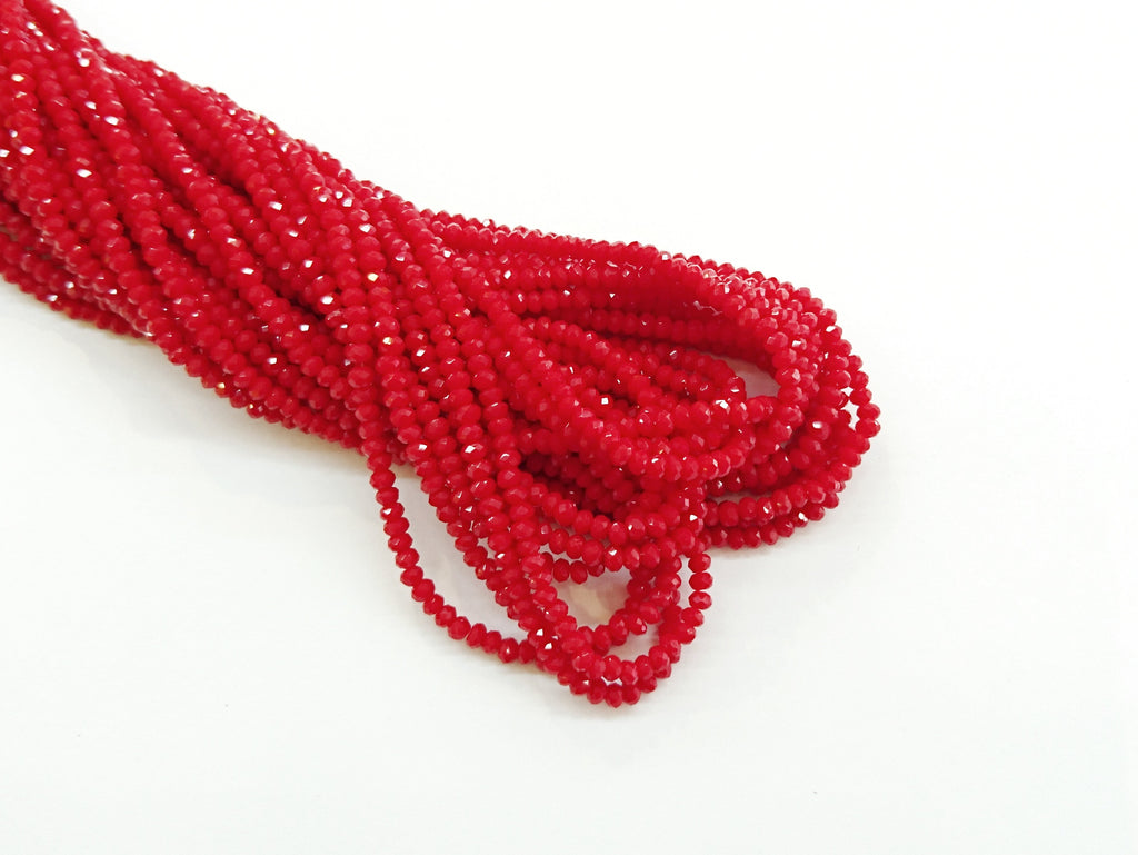 2x3mm faceted rondelle glass beads, Solid Light Red (#67) - amakeit bead 天富