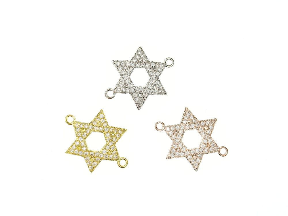 Cubic Zirconia Link, 21mm Star of David, Price Per Piece - amakeit bead 天富